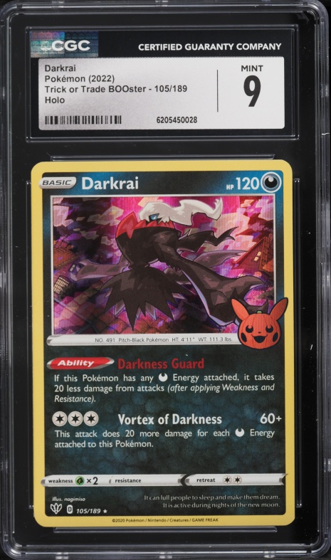 2022 Pokemon Sword & Shield Trick Or Trade BOOster Holo Darkrai #105 CGC 9 MINT