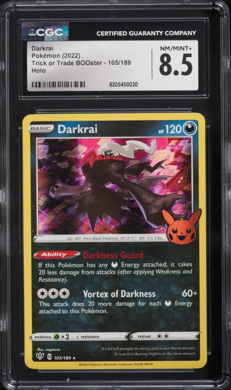 2022 Pokemon Sword & Shield Trick Or Trade BOOster Holo Darkrai #105 CGC 8.5 NM-MT+