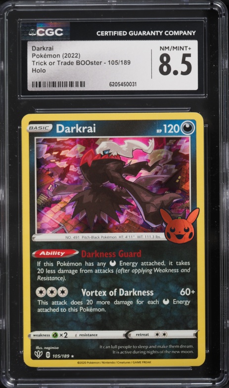 2022 Pokemon Sword & Shield Trick Or Trade BOOster Holo Darkrai #105 CGC 8.5 NM-MT+
