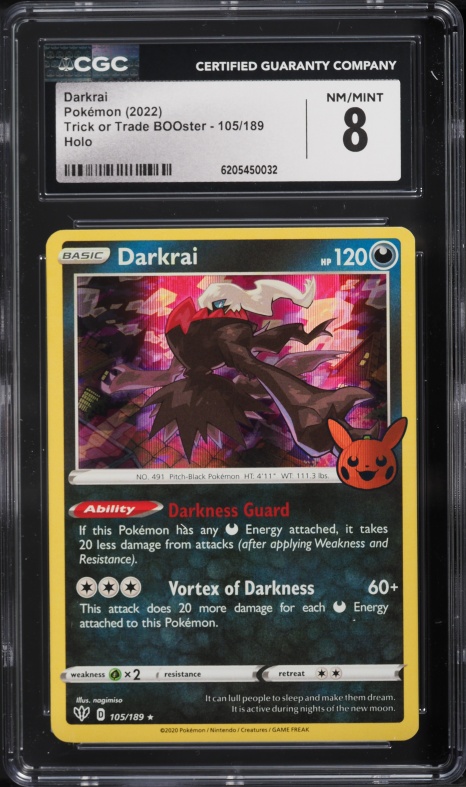 2022 Pokemon Sword & Shield Trick Or Trade BOOster Holo Darkrai #105 CGC 8 NM-MT
