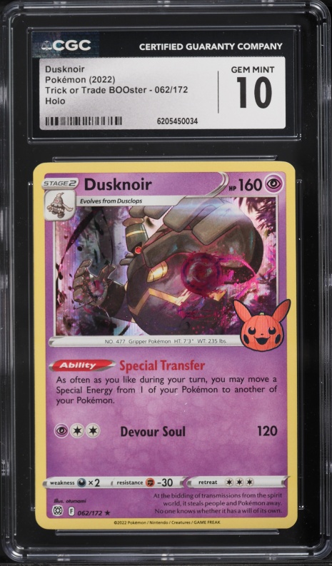 2022 Pokemon Sword & Shield Trick Or Trade BOOster Holo Dusknoir #62 CGC 10 GEM MINT