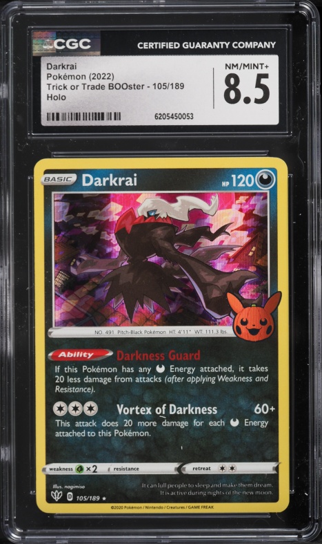 2022 Pokemon Sword & Shield Trick Or Trade BOOster Holo Darkrai #105 CGC 8.5 NM-MT+