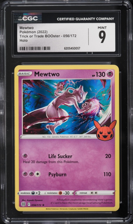 2022 Pokemon Sword & Shield Trick Or Trade BOOster Holo Mewtwo #56 CGC 9 MINT