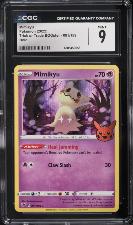 2022 Pokemon Sword & Shield Darkness Ablaze Trick Or Trade BOOster Holo Mimikyu #81 CGC 9 MINT