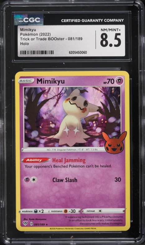 2022 Pokemon Sword & Shield Darkness Ablaze Trick Or Trade BOOster Holo Mimikyu #81 CGC 8.5