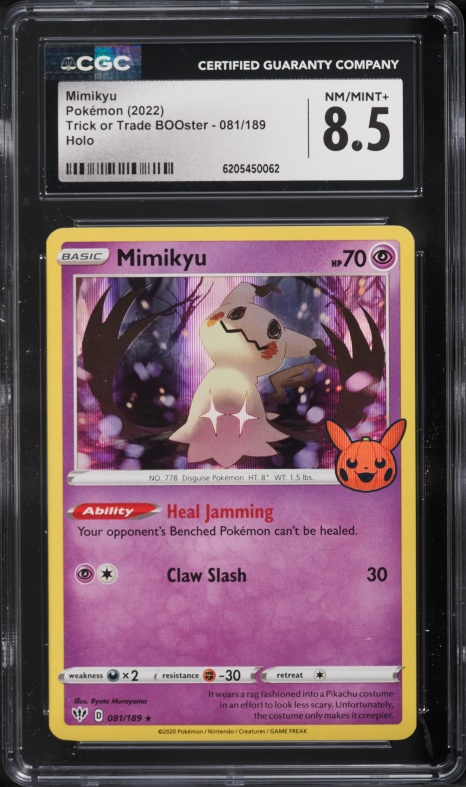 2022 Pokemon Sword & Shield Darkness Ablaze Trick Or Trade BOOster Holo Mimikyu #81 CGC 8.5