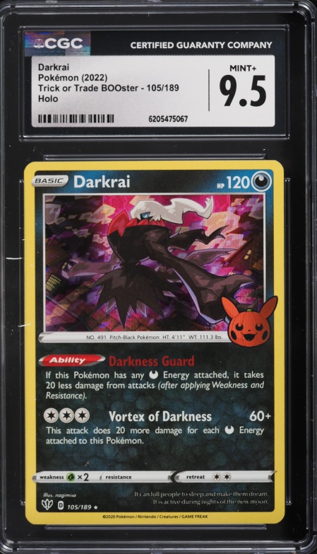2022 Pokemon Sword & Shield Trick Or Trade BOOster Holo Darkrai #105 CGC 9.5 MINT+