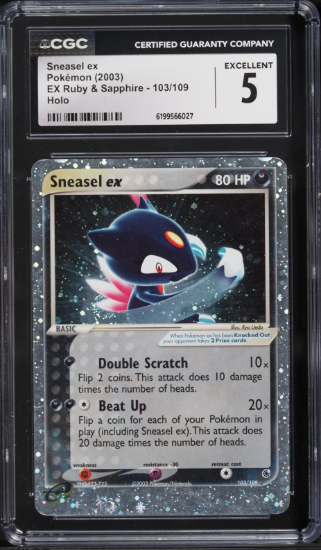 2003 Pokemon EX Ruby & Sapphire Holo Sneasel EX #103 CGC 5 EX
