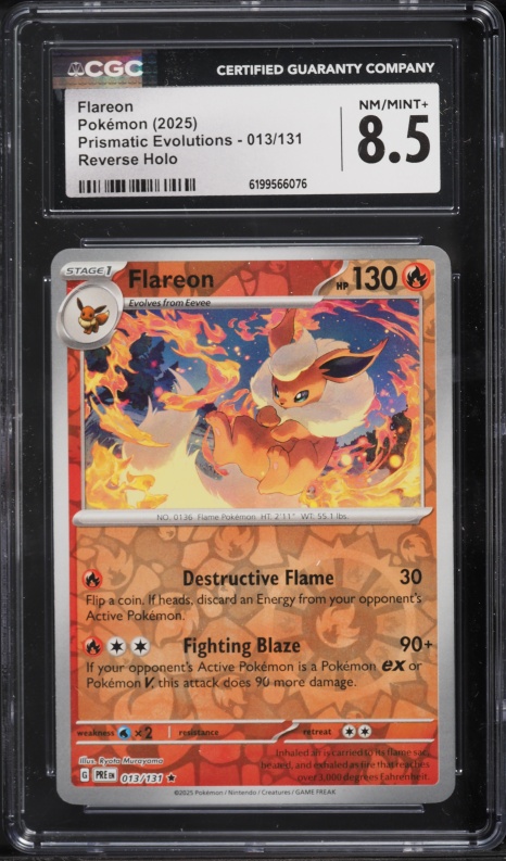 2025 Pokemon Scarlet & Violet Prismatic Evolutions Reverse Holo Flareon #13 CGC 8.5 NM-MT+