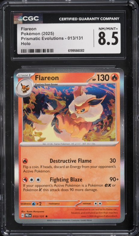 2025 Pokemon Scarlet & Violet Prismatic Evolutions Holo Flareon #13 CGC 8.5 NM-MT+