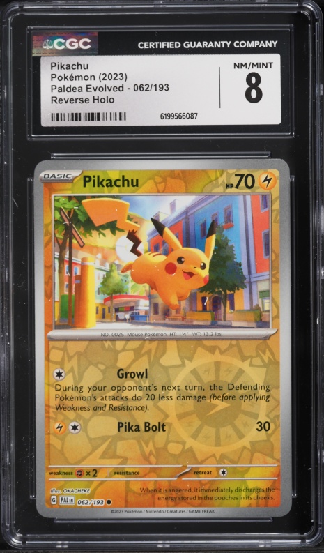 2023 Pokemon Scarlet & Violet Paldea Evolved Reverse Holo Pikachu #62 CGC 8 NM-MT