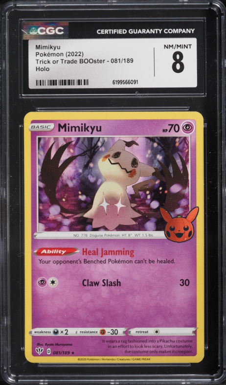 2022 Pokemon Sword & Shield Trick Or Trade BOOster Holo Mimikyu #81 CGC 8 NM-MT
