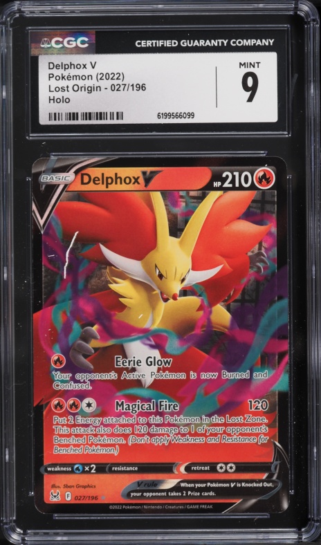 2022 Pokemon Sword & Shield Lost Origin Holo Delphox V #27 CGC 9 MINT