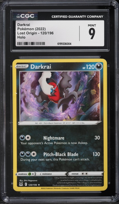 2022 Pokemon Sword & Shield Lost Origin Holo Darkrai #120 CGC 9 MINT