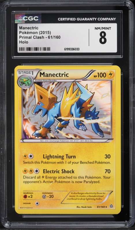 2015 Pokemon XY Primal Clash Holo Manectric #61 CGC 8 NM-MT