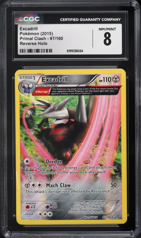 2015 Pokemon Primal Clash Reverse Holo Excadrill #97 CGC 8 NM-MT