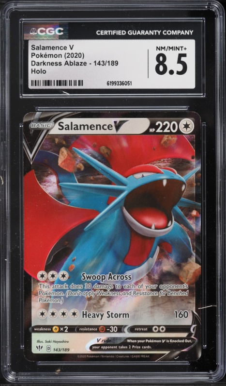 2020 Pokemon Sword & Shield Darkness Ablaze Holo Salamence V #143 CGC 8.5 NM-MT+