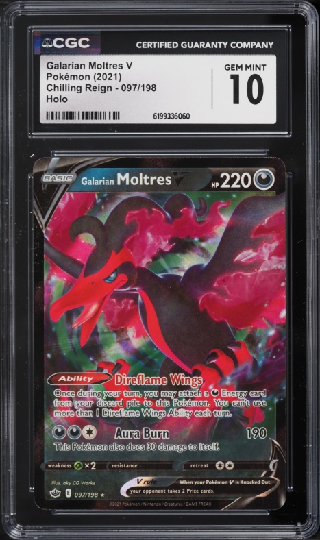 2021 Pokemon Sword & Shield Chilling Reign Holo Galarian Moltres V #97 CGC 10 GEM MINT