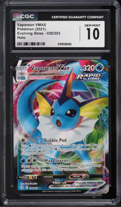 2021 Pokemon Sword & Shield Evolving Skies Full Art Vaporeon VMAX #30 CGC 10 GEM MINT