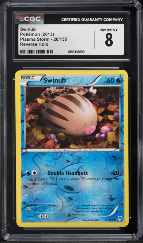 2013 Pokemon Black & White Plasma Storm Reverse Holo Swinub #26 CGC 8 NM-MT
