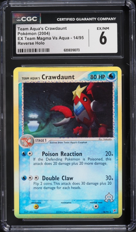 2004 Pokemon EX Team Magma VS Aqua Reverse Holo Team Aqua's Crawdaunt #14 CGC 6 EXMT