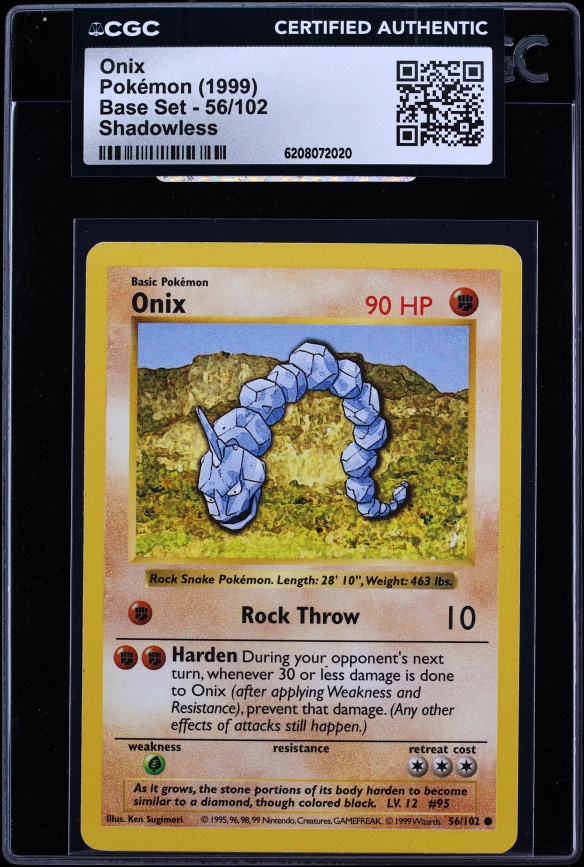 1999 Pokemon Base Set Shadowless Onix #56 CGC AUTH