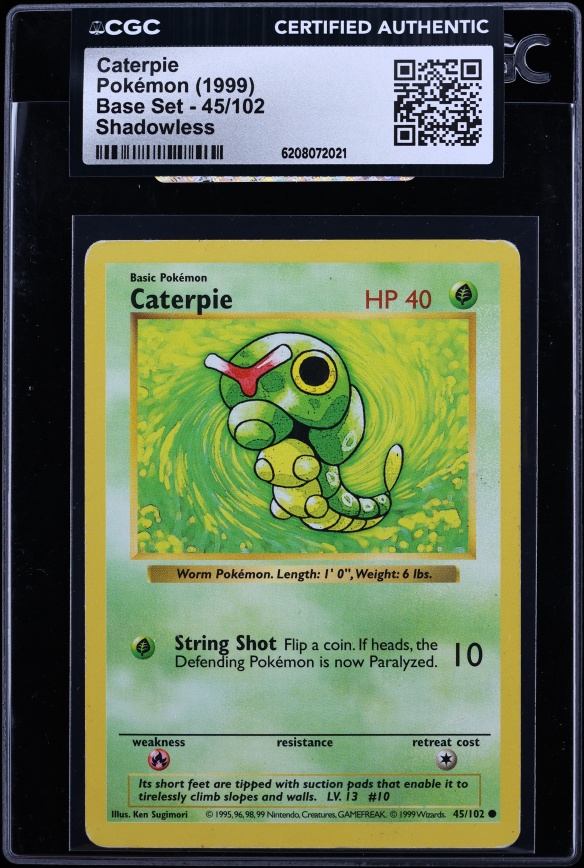 1999 Pokemon Base Set Shadowless Caterpie #45 CGC AUTH