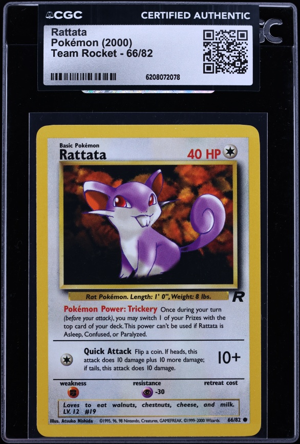 2000 Pokemon Team Rocket Rattata #66 CGC AUTH