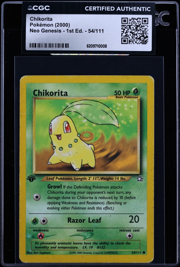 2000 Pokemon Neo Genesis 1st Edition Chikorita #54 CGC AUTH