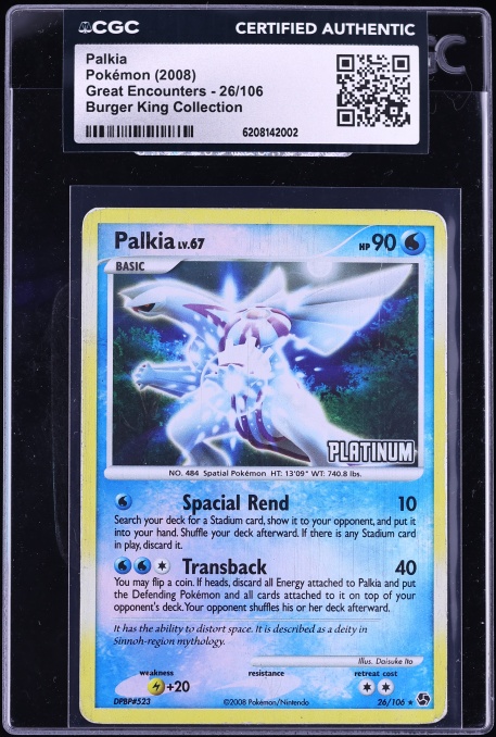 2008 Pokemon Diamond & Pearl Great Encounters Burger King Collection Palkia #26 CGC AUTH