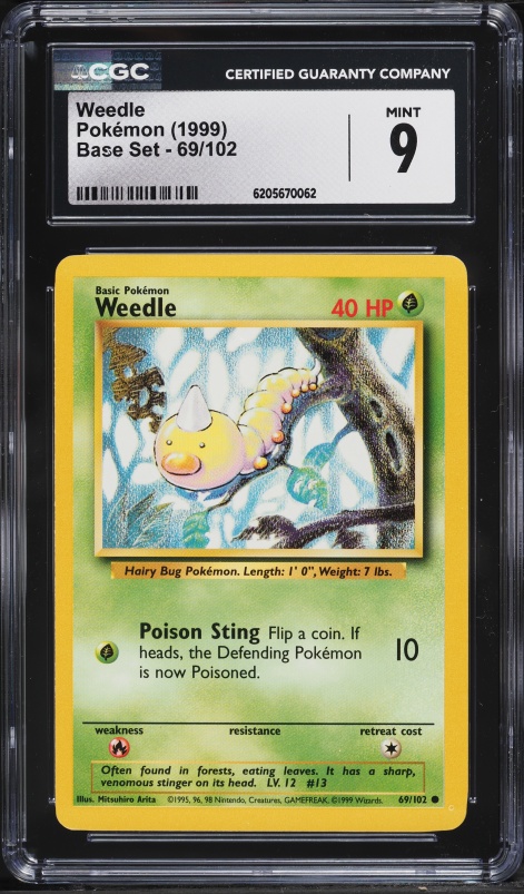 1999 Pokemon Base Set Shadowless Weedle #69 PSA 10 GEM MINT on