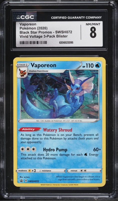 2020 Pokemon Sword & Shield Promo Vivid Voltage Blister Holo Vaporeon #SWSH072 CGC 8 NM-MT