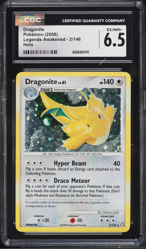 2008 Pokemon Diamond & Pearl Legends Awakened Holo Dragonite #2 CGC 6.5 EXMT+