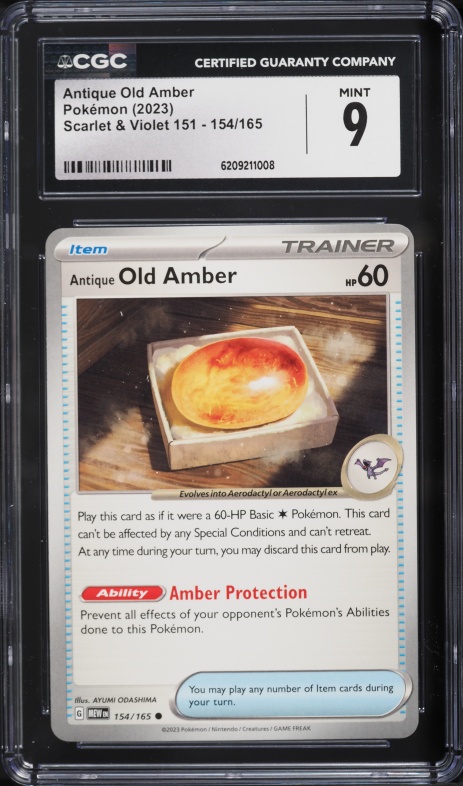 2023 Pokemon Scarlet & Violet 151 Antique Old Amber #154 CGC 9 MINT