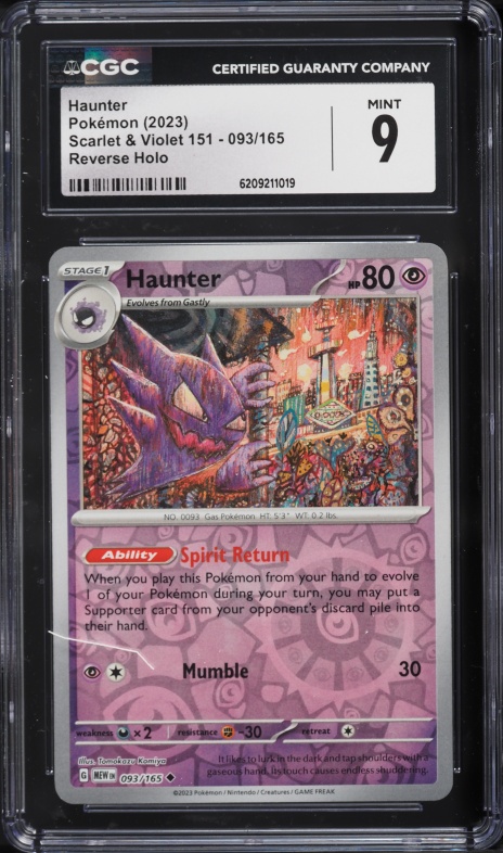 2023 Pokemon Scarlet & Violet 151 Reverse Holo Haunter #93 CGC 9 MINT