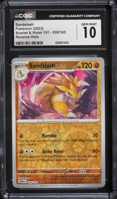 2023 Pokemon Scarlet & Violet 151 Reverse Holo Sandslash #28 CGC 10 GEM MINT