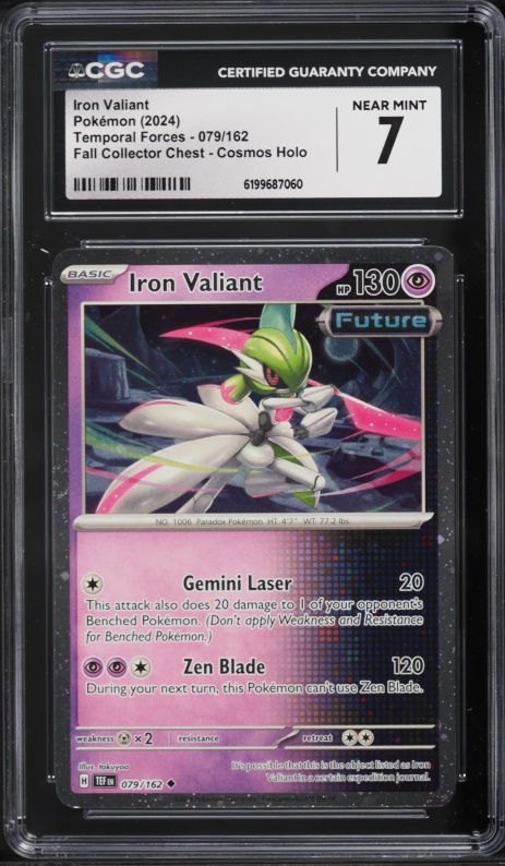 2024 Pokemon SV Temporal Forces Fall Collector Chest Cosmos Holo Iron Valiant #79 CGC 7 NRMT