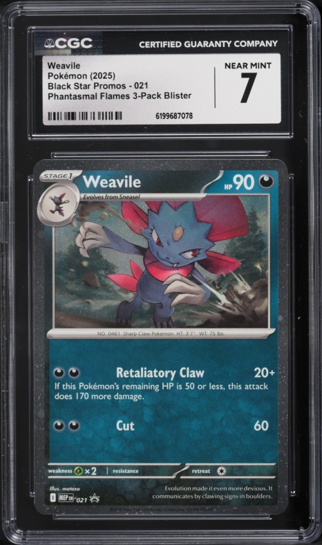 2025 Pokemon Mega Evolution Promo Phantasmal Flames 3-Pack Blister Weavile #21 CGC 7 NRMT