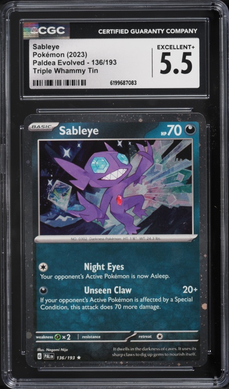 2023 Pokemon Scarlet & Violet Paldea Evolved Triple Whammy Tin Sableye #136 CGC 5.5 EX+