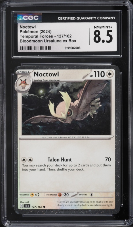 2024 Pokemon SV Temporal Forces Bloodmoon Ursaluna Ex Box Noctowl #127 CGC 8.5 NM-MT+
