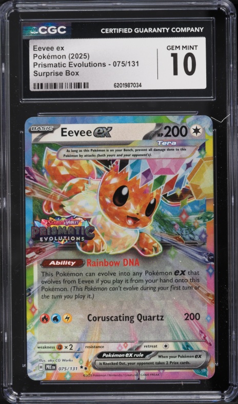 2025 Pokemon Scarlet & Violet Prismatic Evolutions Surprise Box Holo Eevee EX #75 CGC 10 GEM