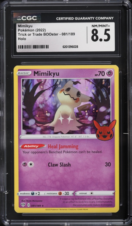 2022 Pokemon SWSH Darkness Ablaze Trick Or Trade BOOster Holo Mimikyu #81 CGC 8.5 NM-MT+