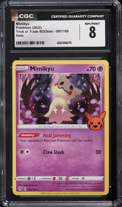 2022 Pokemon Sword & Shield Darkness Ablaze Trick Or Trade BOOster Holo Mimikyu #81 CGC 8 NM-MT