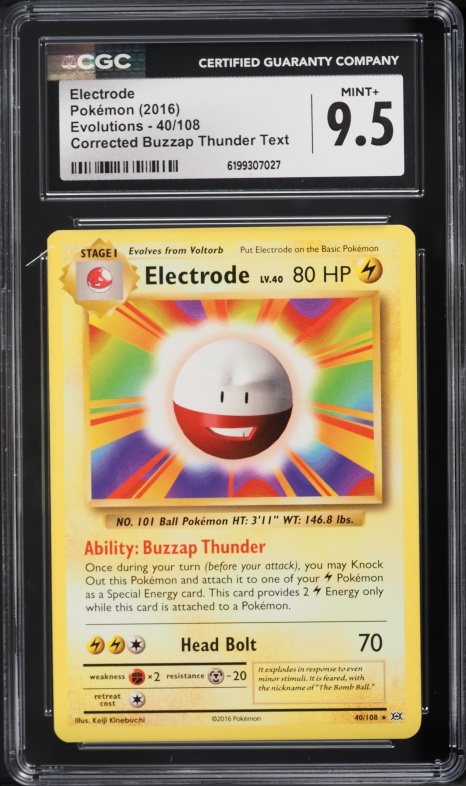 2016 Pokemon XY Evolutions Corrected Buzzap Thunder Text Electrode #40 CGC 9.5 MINT+