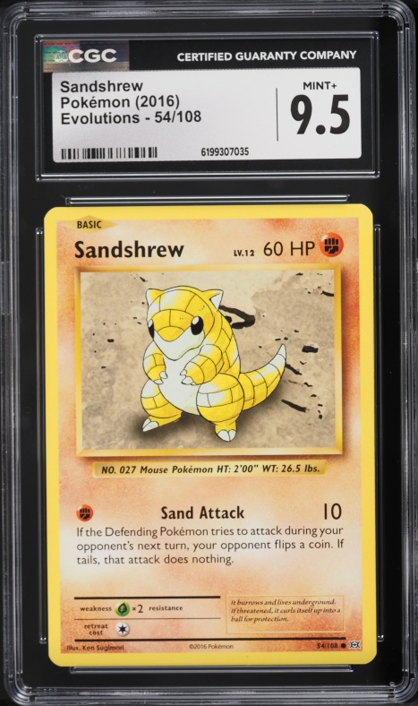 2016 Pokemon XY Evolutions Sandshrew #54 CGC 9.5 MINT+