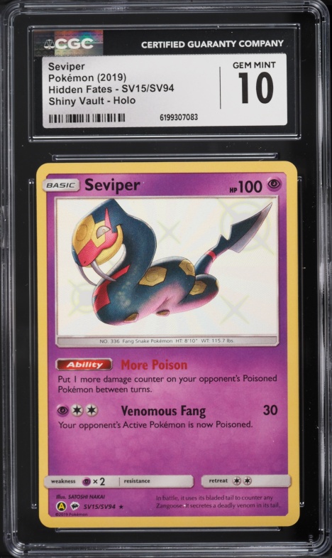 2019 Pokemon Sun & Moon Hidden Fates Vault Shiny Rare Seviper #SV15 CGC 10 GEM MINT