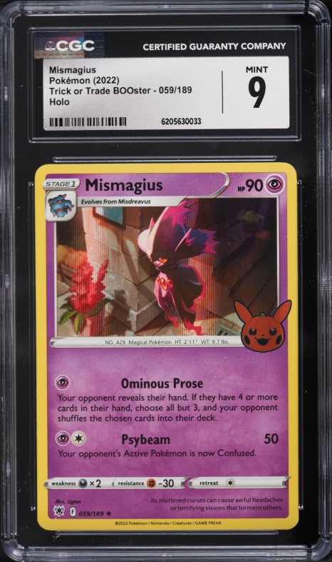 2022 Pokemon Scarlet & Violet Trick Or Trade BOOster Holo Mismagius #59 CGC 9 MINT
