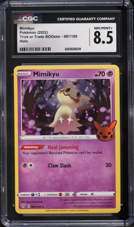 2022 Pokemon SWSH Darkness Ablaze Trick Or Trade BOOster Holo Mimikyu #81 CGC 8.5 NM-MT+