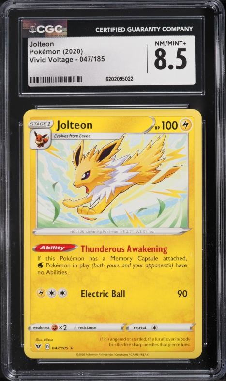 2020 Pokemon Sword & Shield Vivid Voltage Jolteon #047 CGC 8.5 NM-MT+