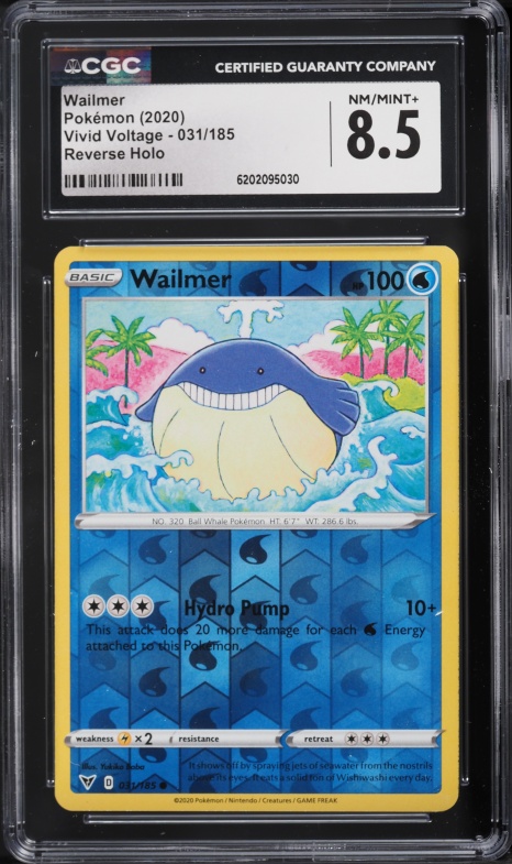 2020 Pokemon Vivid Voltage Reverse Holo Wailmer #031 CGC 8.5 NM-MT+